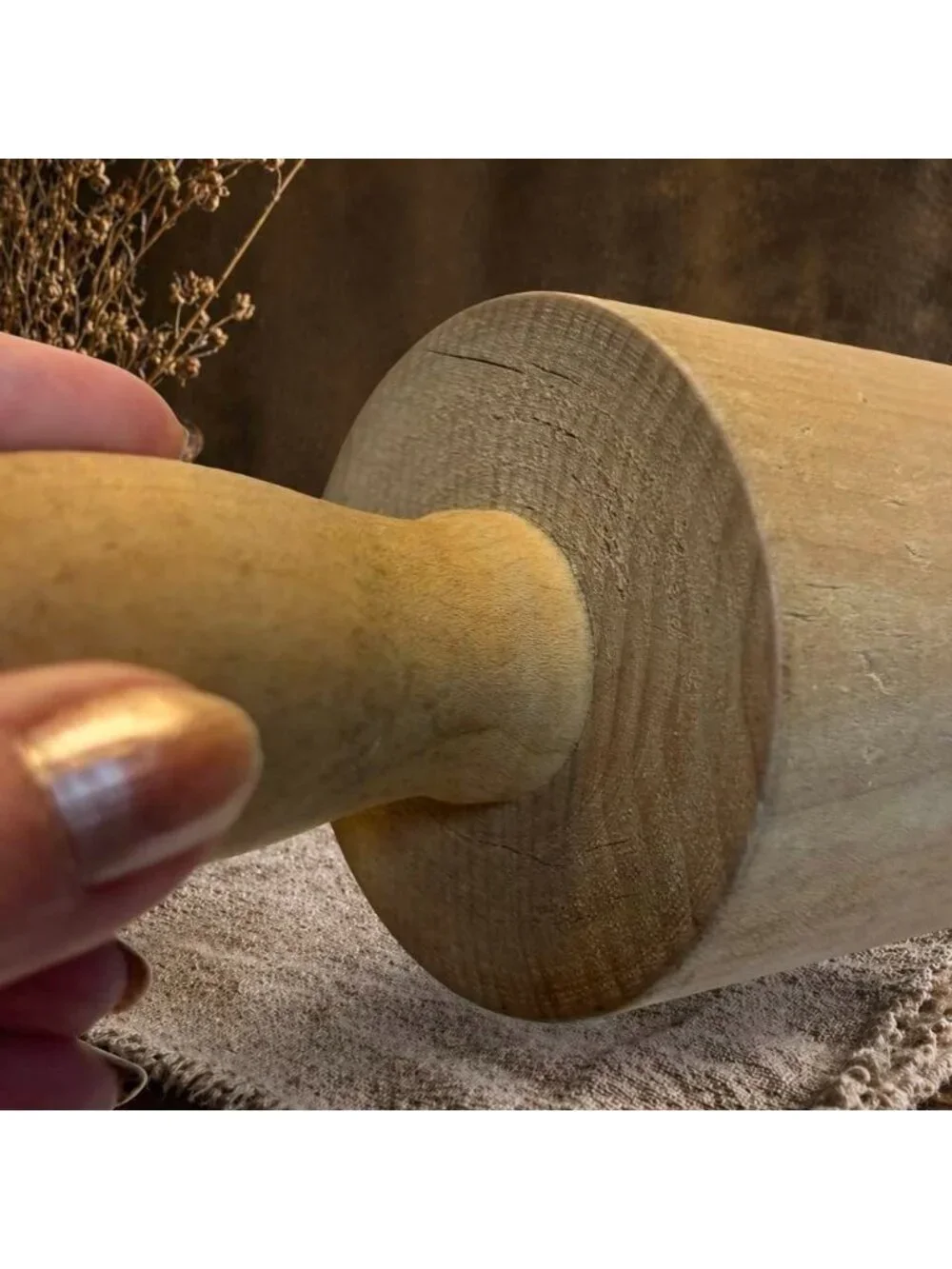 Vintage Wooden Heavy Rolling Pin With Handles THICK Rustic Kitchen Decor 15 Inch